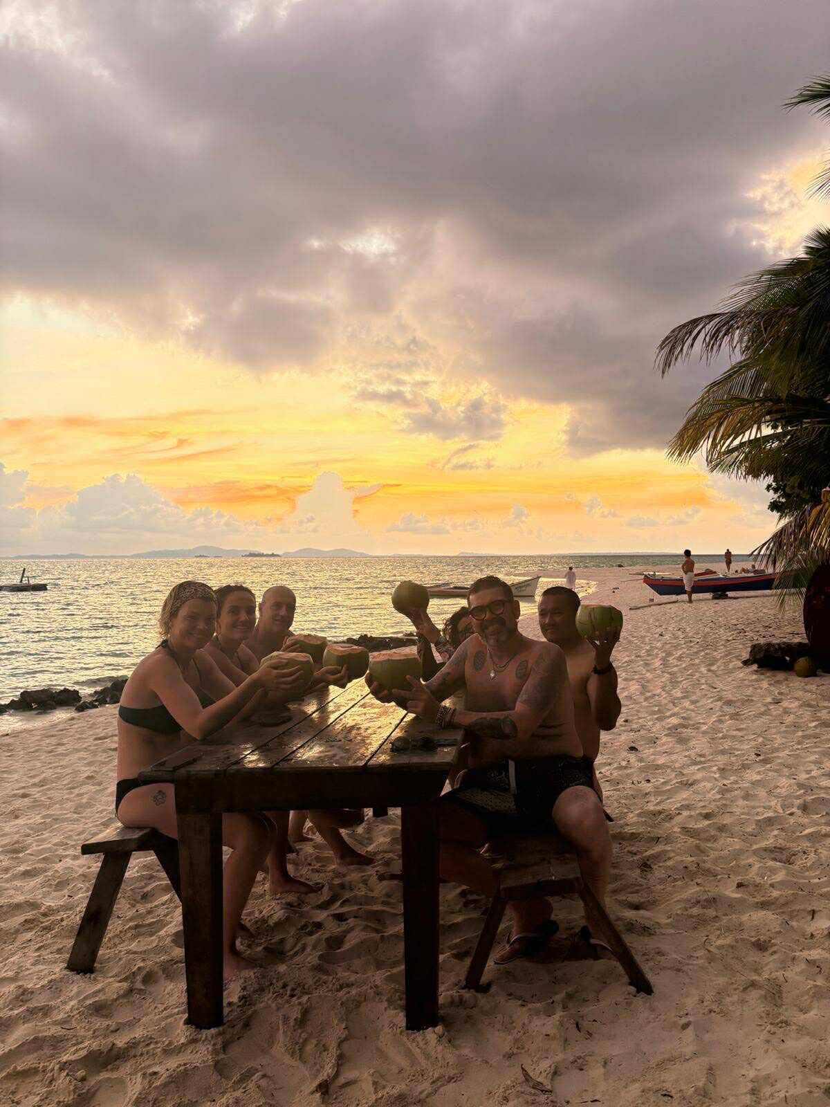 Sunset coconuts on the beach