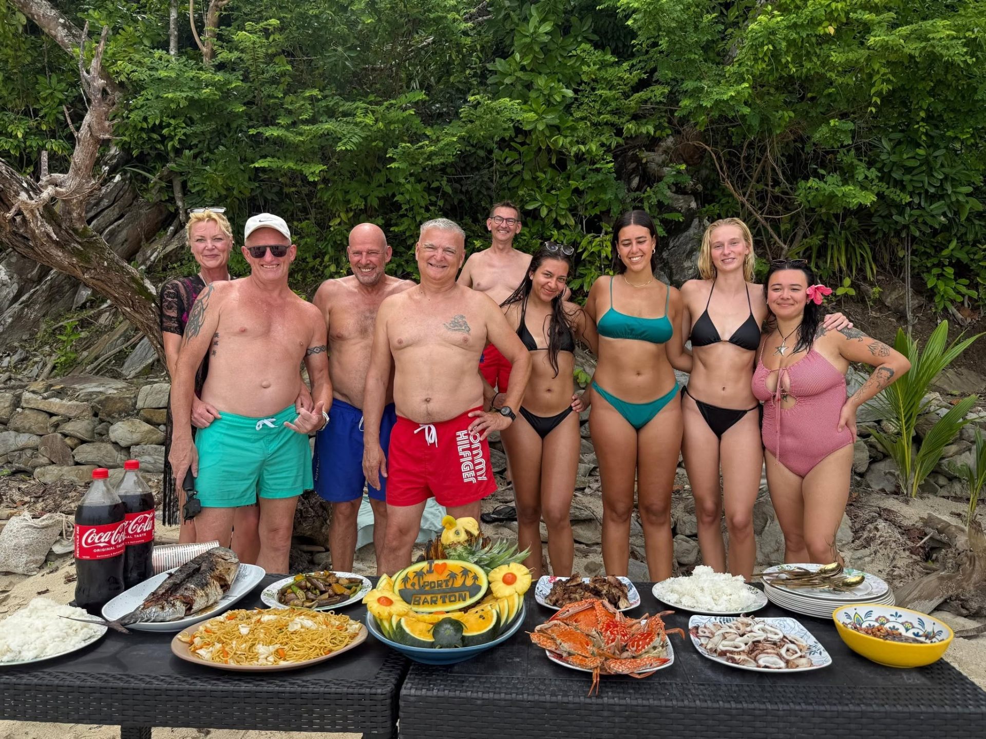 International guests with our beach lunch spread