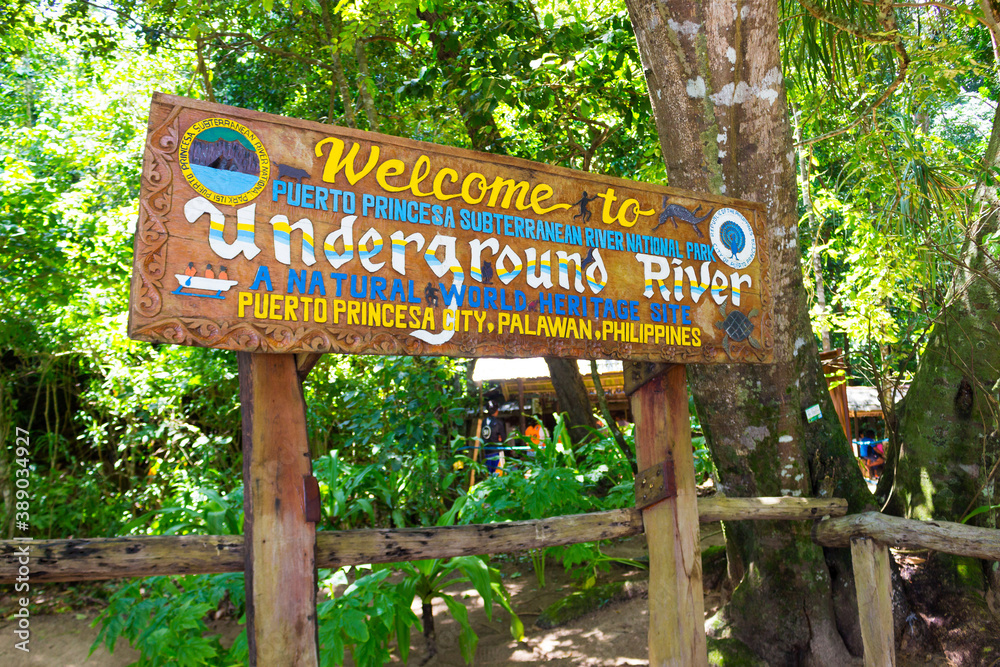 Welcome to the Underground River sign