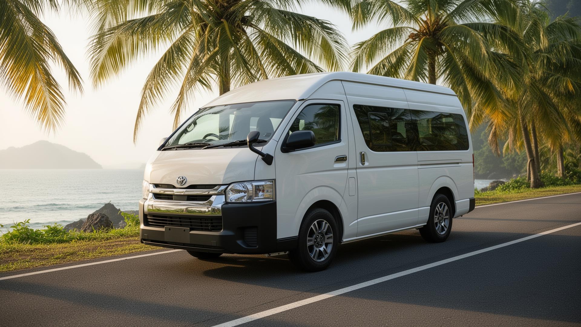 Premium private transfer van on a Palawan coastal road